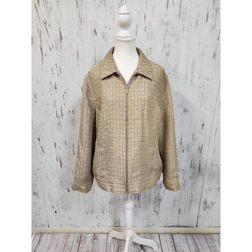 Chicos Quilted Gold Shimmer Zip Shacket Jacket XL 16 (Chicos 3) Holiday New Year